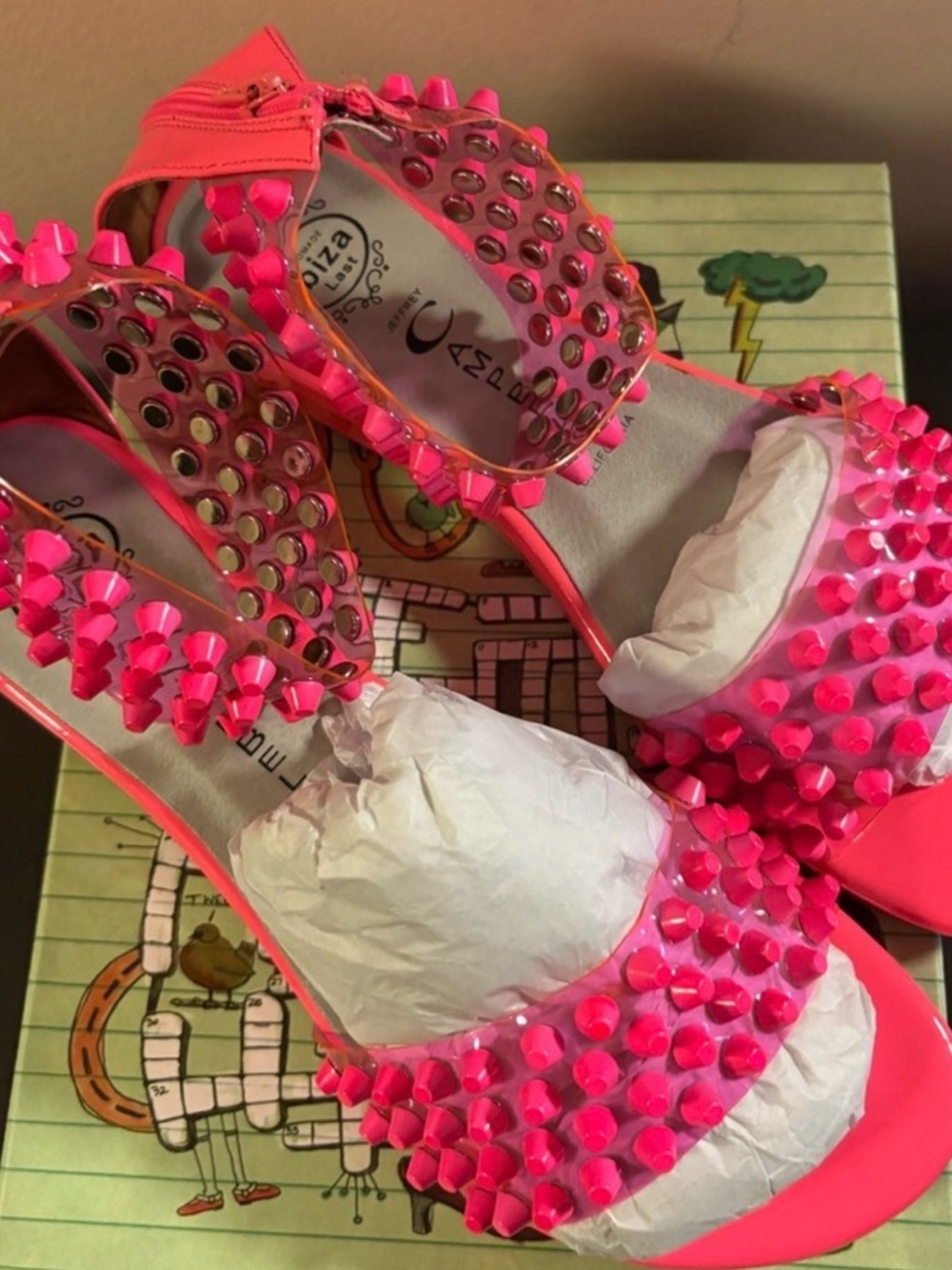 Jeffrey Campbell Neon Pink Studded Platform Sandals